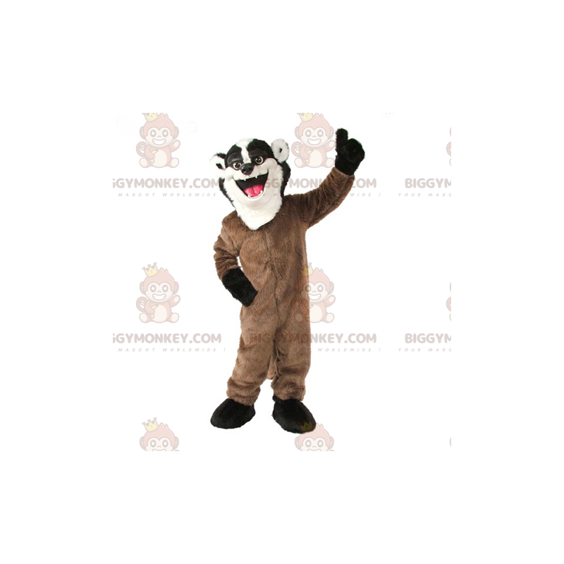 BIGGYMONKEY™ bruin wit en zwart wasbeer bunzing mascotte