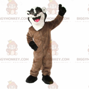 BIGGYMONKEY™ Waschbär-Iltis-Maskottchen-Kostüm in Braun, Weiß