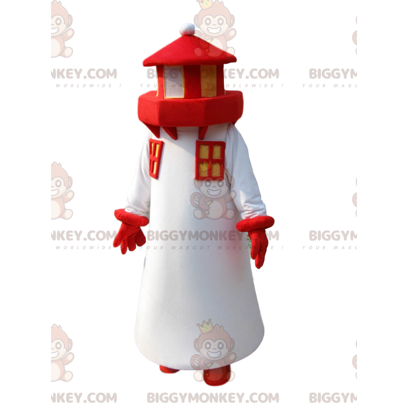 Disfraz de mascota BIGGYMONKEY™ de faro blanco y rojo. disfraz