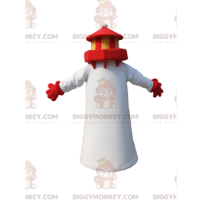 Costume de mascotte BIGGYMONKEY™ de phare blanc et rouge.