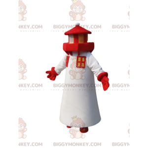 Costume de mascotte BIGGYMONKEY™ de phare blanc et rouge.