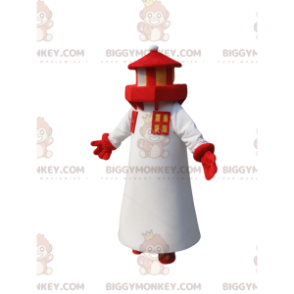 Witte en rode vuurtoren BIGGYMONKEY™ mascottekostuum. vuurtoren