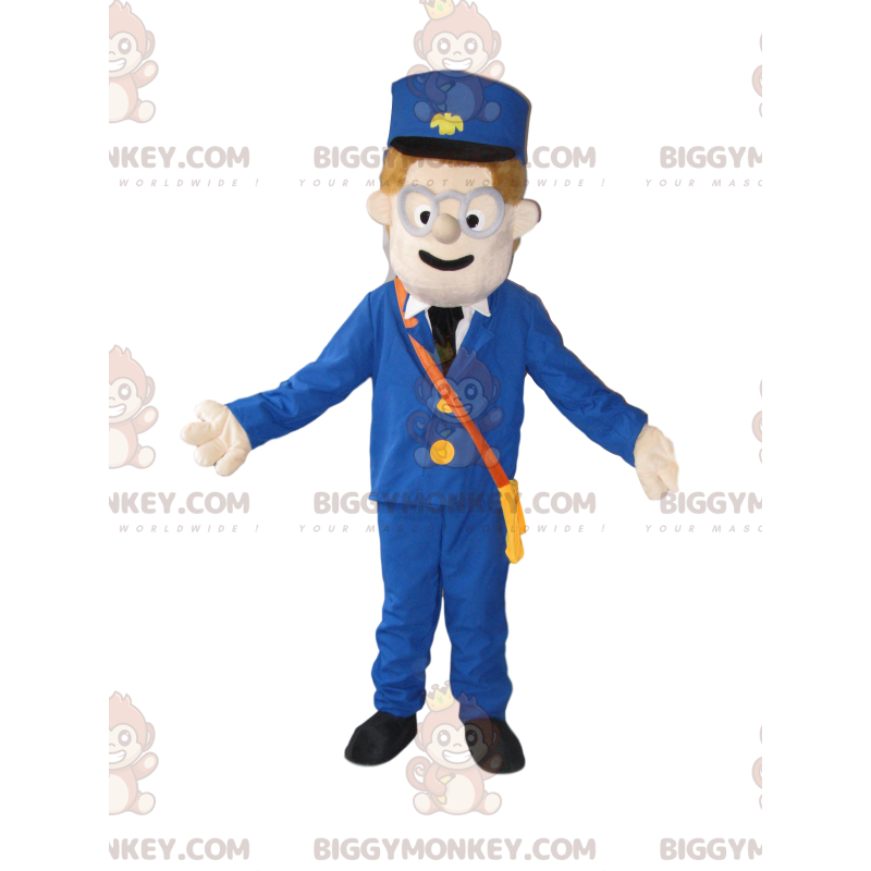 Traje de mascote de boneco de neve BIGGYMONKEY™ com kepi azul e