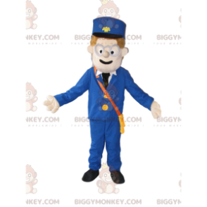 Sneeuwman BIGGYMONKEY™ mascottekostuum met blauwe kepi en pak -