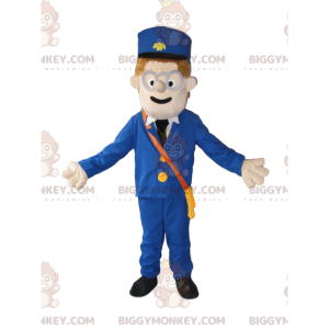 Snögubbe BIGGYMONKEY™ maskotdräkt med blå kepi och kostym -