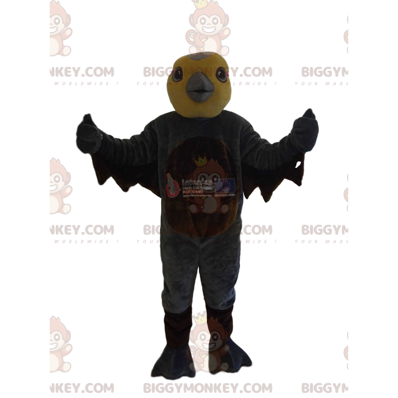 Traje de mascote de pássaro BIGGYMONKEY™ com cabeça amarela e