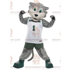 BIGGYMONKEY™ Mascot Costume Gray and White Cat In Sportswear –