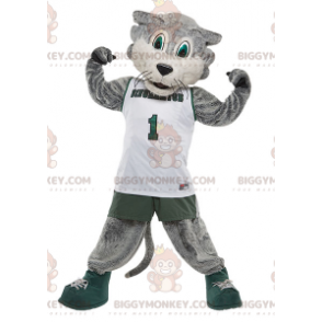 BIGGYMONKEY™ Mascot Costume Gray and White Cat In Sportswear -