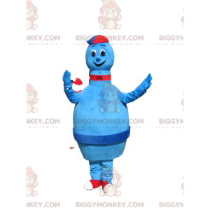 Blauw Skittle BIGGYMONKEY™ mascottekostuum met pet. -