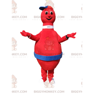 Mycket leende Red Skittle BIGGYMONKEY™ maskotdräkt med mössa -