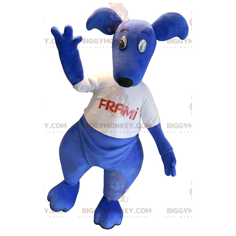 BIGGYMONKEY™ Mascottekostuum Blauwe kangoeroe met wit T-shirt -