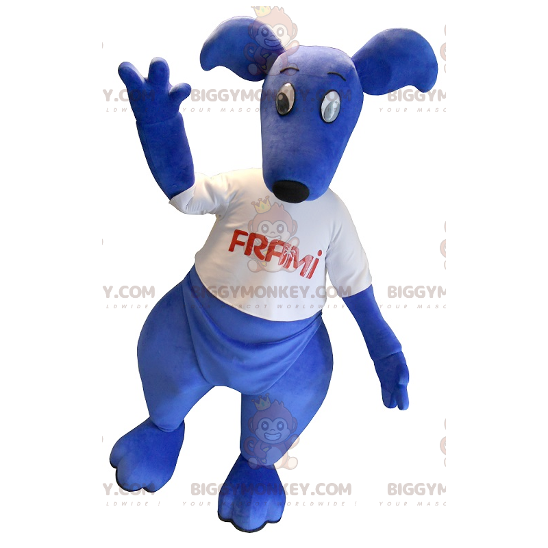 Fantasia de mascote BIGGYMONKEY™ canguru azul com camiseta