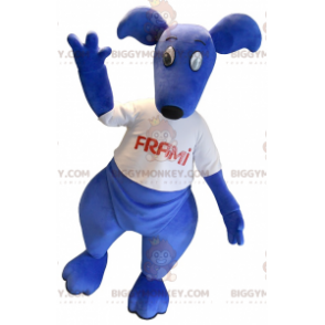 BIGGYMONKEY™ Mascot Costume Blue Kangaroo With White T-Shirt -