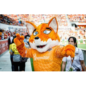 Fantasia de mascote BIGGYMONKEY™ de raposa branca e laranja com
