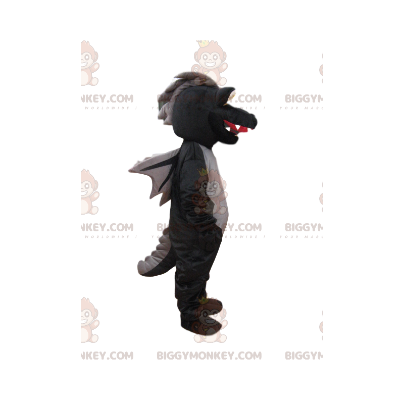 BIGGYMONKEY™ Maskottchenkostüm Schwarzer Drache mit Flügeln -