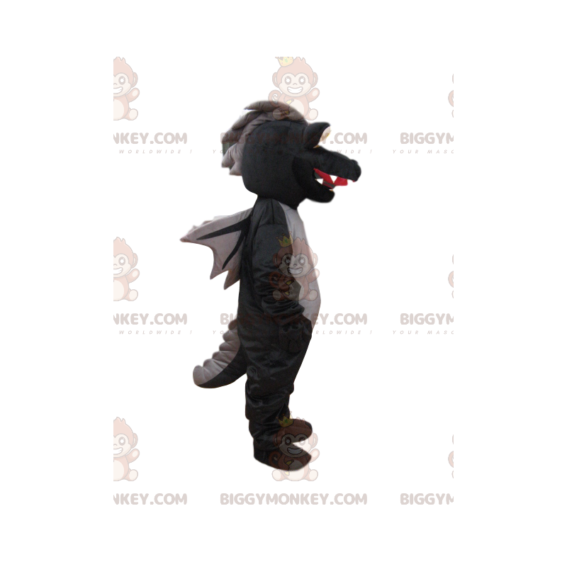 Costume de mascotte BIGGYMONKEY™ de dragon noir avec des ailes