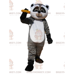 BIGGYMONKEY™ Mascot Costume Gray and Black Raccoon with Corn