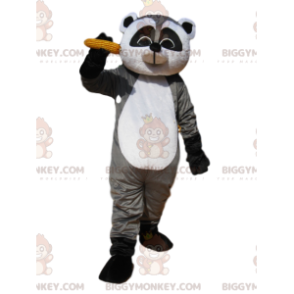 Traje de mascote BIGGYMONKEY™ Guaxinim cinza e preto com espiga