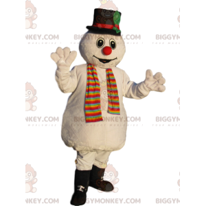 BIGGYMONKEY™ Sneeuwman-mascottekostuum met zwarte hoed -
