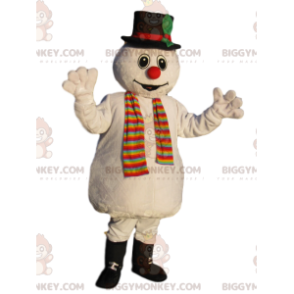 BIGGYMONKEY™ Schneemann-Maskottchen-Kostüm mit schwarzem Hut -