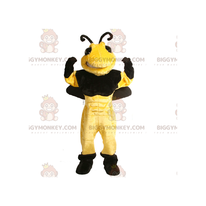 Traje de mascote BIGGYMONKEY™ Abelha Vespa Preta e Amarela –