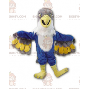 BIGGYMONKEY™ Costume da mascotte aquila uccello grigio blu e