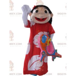 Brown Girl BIGGYMONKEY™ Mascot Costume with Hawaiian Dress -