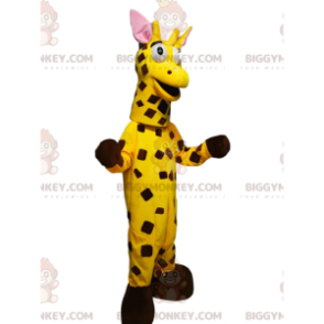 Costume de mascotte BIGGYMONKEY™ de girafe avec un pelage jaune