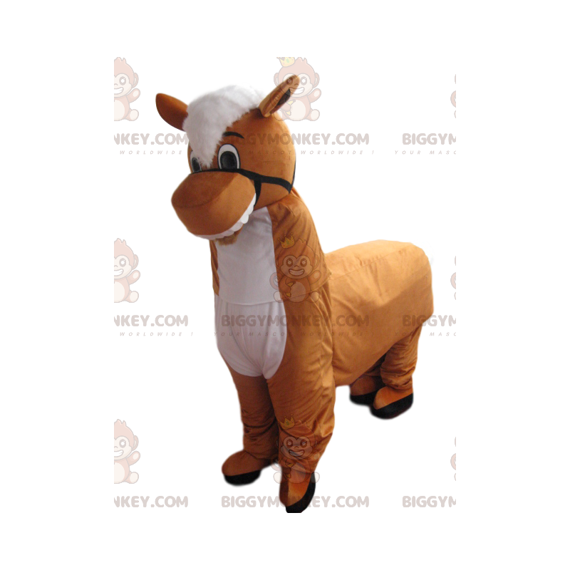 Traje de mascote BIGGYMONKEY™ de burro marrom e branco. Traje