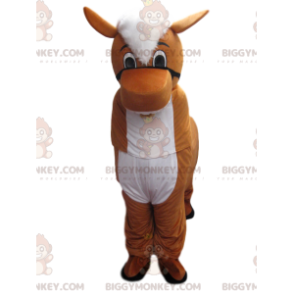 Traje de mascote BIGGYMONKEY™ de burro marrom e branco. Traje