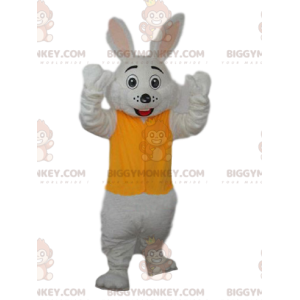 Kostým maskota bílého králíka BIGGYMONKEY™ se žlutým dresem –
