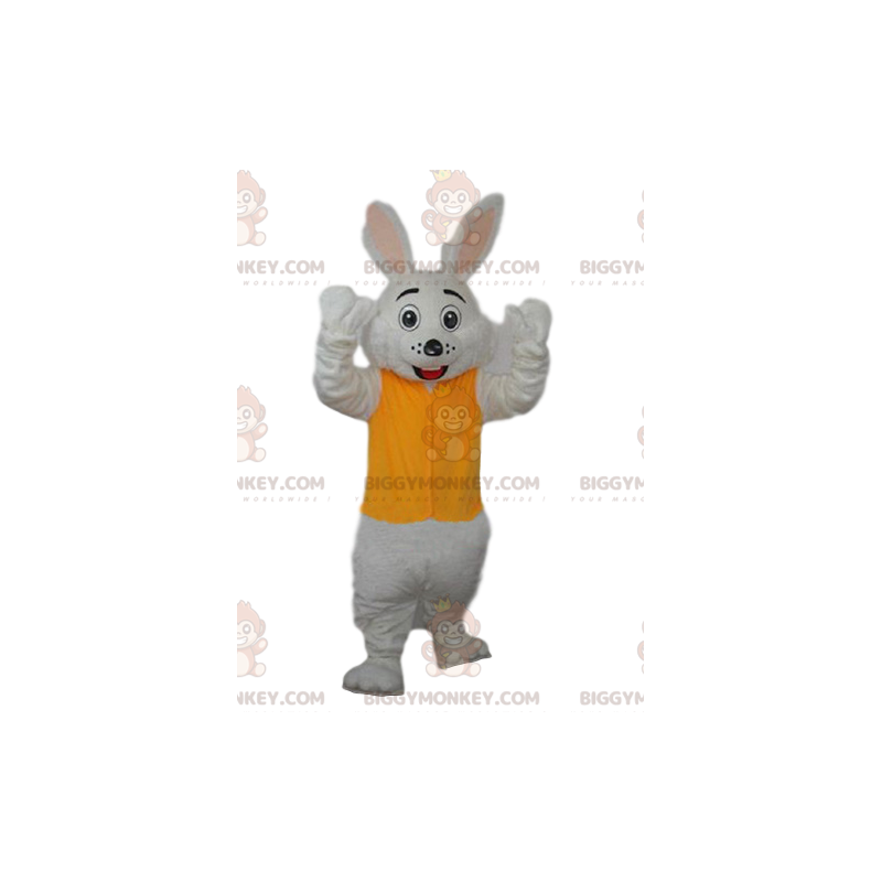 Kostým maskota bílého králíka BIGGYMONKEY™ se žlutým dresem –