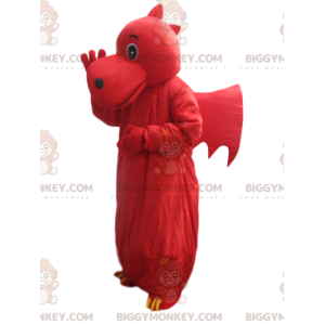 BIGGYMONKEY™ maskottiasu punaisesta lohikäärmeestä ja siivet.