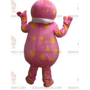 BIGGYMONKEY™ Costume da mascotte rosa stravagante uomo con pois