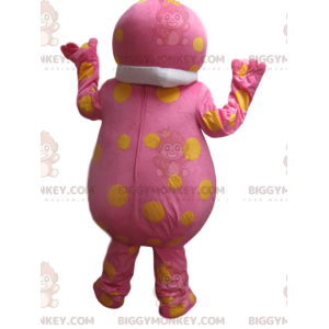 BIGGYMONKEY™ Pink Wacky Man Mascot κοστούμι με κίτρινες πουά -