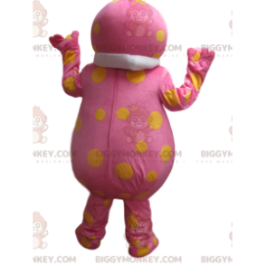 BIGGYMONKEY™ Costume da mascotte rosa stravagante uomo con pois