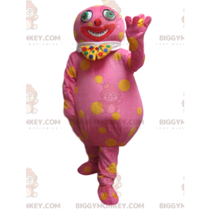 BIGGYMONKEY™ Pink Wacky Man Mascot κοστούμι με κίτρινες πουά -