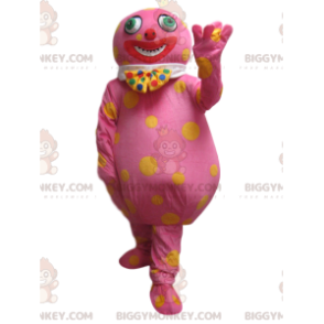 BIGGYMONKEY™ Costume da mascotte rosa stravagante uomo con pois