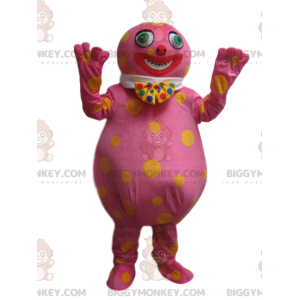 BIGGYMONKEY™ Pink Wacky Man Mascot κοστούμι με κίτρινες πουά -