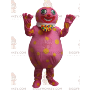 BIGGYMONKEY™ Pink Wacky Man Mascot κοστούμι με κίτρινες πουά -