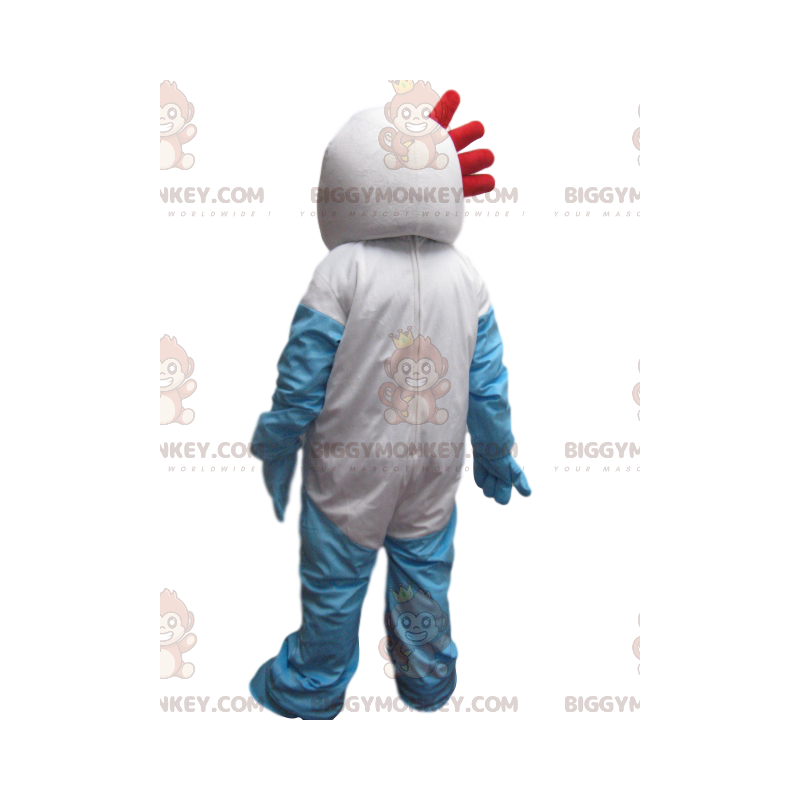 BIGGYMONKEY™ Goofy wit en blauw sneeuwman-mascottekostuum -