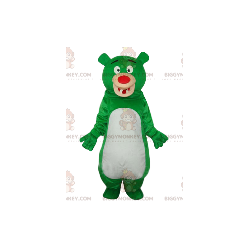 BIGGYMONKEY™ Maskotdräkt Rolig grön och vit björn med röd näsa