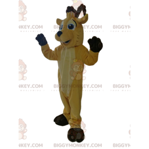 BIGGYMONKEY™ costume mascotte di cervo giallo molto sorridente