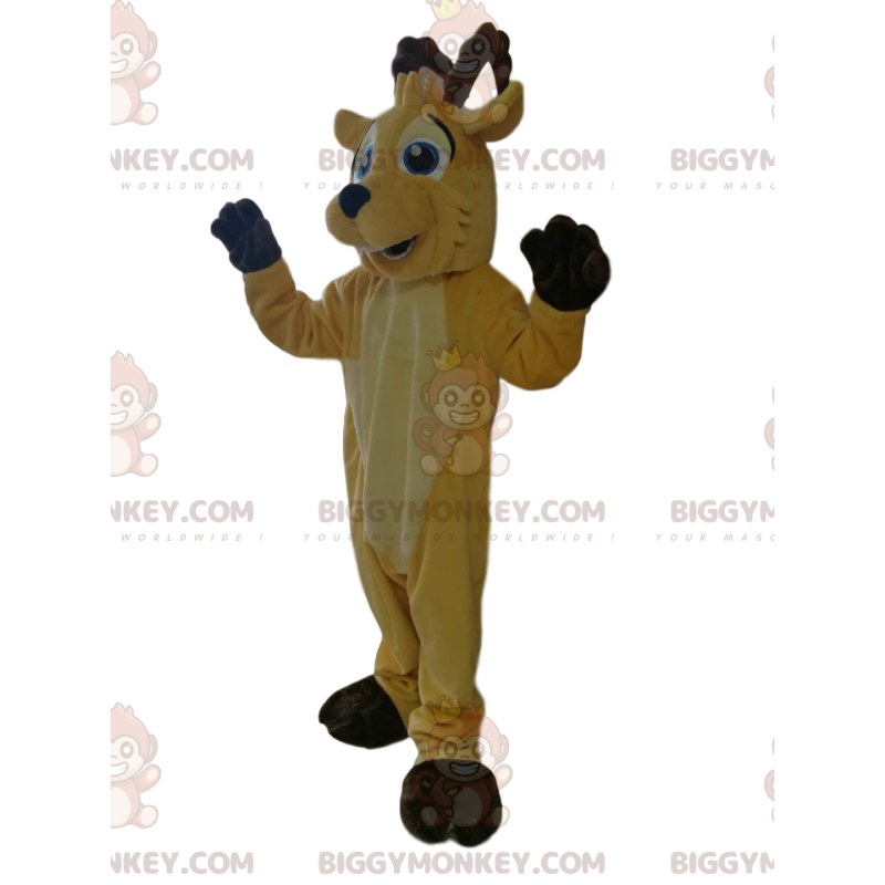 BIGGYMONKEY™ mascottekostuum van een zeer lachend geel hert met