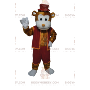 Happy Brown Monkey BIGGYMONKEY™ Mascot Costume With Burgundy