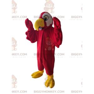 BIGGYMONKEY™ Maskotdräkt Röd papegoja med söt gul näbb -