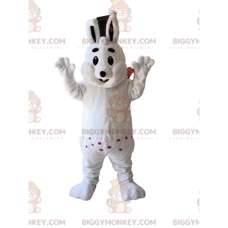 Fyllig vit kanin BIGGYMONKEY™ maskotdräkt. Vit kanin kostym -