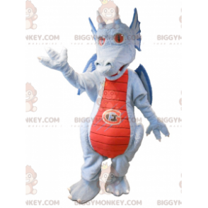 Disfraz de mascota Dragón rojo y azul gris BIGGYMONKEY™ -