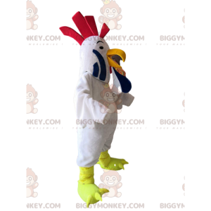 BIGGYMONKEY™ Mascot Costume White Rooster With Ruffling Red