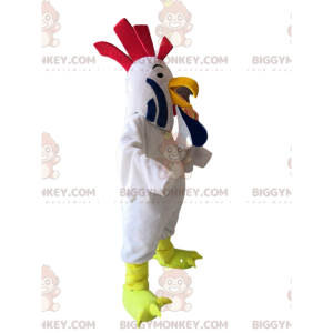 Costume de mascotte BIGGYMONKEY™ de coq blanc avec une crête